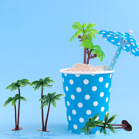 Jovitec 16 Pieces Plastic Palm Tree Cake Topper Small Green Palm Coconut Tree Cake Decorations 5.5 Inch Hawaiian Tropical Cupcake Topper...
