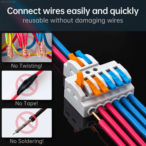 GKEEMARS 10 Pcs Lever Wire Connectors, Quick Wiring Cable Connector Push-in Conductor Terminal Block (2 in 6 Out)...