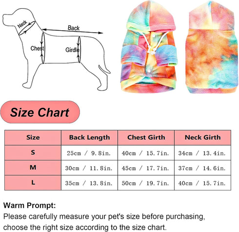 Tie Dye Dog Hoodie Dog Cold Weather Coats Soft Fleece Puppy Sweatshirts Dog Warm Jacket Pet Dog Clothes Winter Dog Outfits for Small Puppy Cat Pet...
