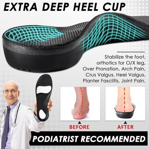 ROCKTAKIN Kids Arch Support Shoe Insoles, Plantar Fasciitis Orthotic Inserts Strong Support for Children's High Arch, Flat Feet Pain Relief, Foot ...