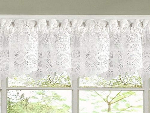 Sweet Home Collection Old World Style Floral Heavy Lace Kitchen Curtain Valance, Hopewell White...