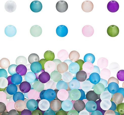 PH PandaHall 200pcs Frosted Glass Beads 10 Color 8mm Sea Glass Beads Spacers Matte Bead Ocean Blue Loose Bead for Friendship Bracelet Necklace Mot...