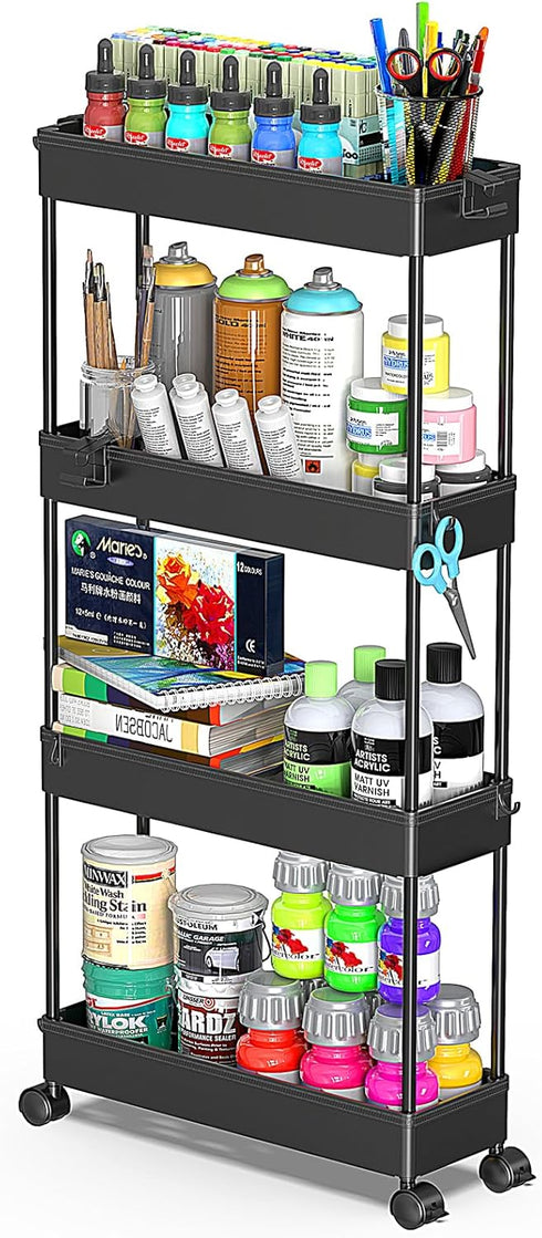SPACEKEEPER Slim Rolling Storage Cart 4 Tier Bathroom Organizer Cart Mobile Shelving Unit Slide Out Utility Cart for Kitchen, Bthroom, Makeup, Cra...