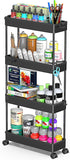 SPACEKEEPER Slim Rolling Storage Cart 4 Tier Bathroom Organizer Cart Mobile Shelving Unit Slide Out Utility Cart for Kitchen, Bthroom, Makeup, Cra...