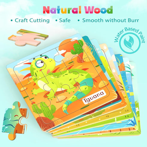 Wooden Puzzles for Toddlers, 8 PACK Animal Jigsaw Puzzles for Kids3-5, 9 Pieces Preschool Learning Activities, Learning & Educational Toys, Gift f...