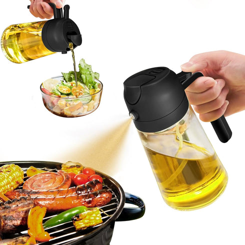 Oil Sprayer for Cooking, 2 in 1 Olive Oil Dispenser Bottle for Kitchen, 16oz/470ml Premium Glass Oil Bottle, Food-grade Oil Mister for Air Fryer, ...