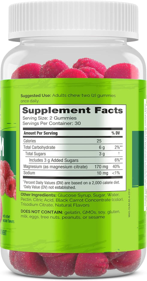 NATURELO Magnesium Citrate Gummies - for Calm & Relaxation Support, Natural Berry Magnesium Gummies, 60 Vegetarian Gummies...