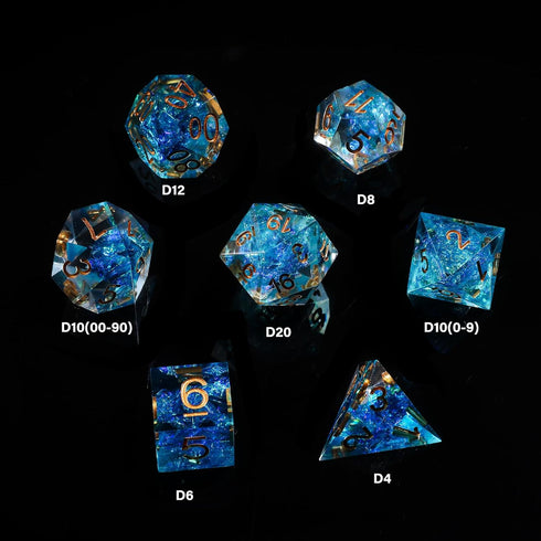 Sharp Edge DND Dice Set Metal Gift Box for Dungeons and Dragons TTRPG, Multi-Sided RPG Resin Roleplaying Games (Transparent Blue with Metallic Foi...