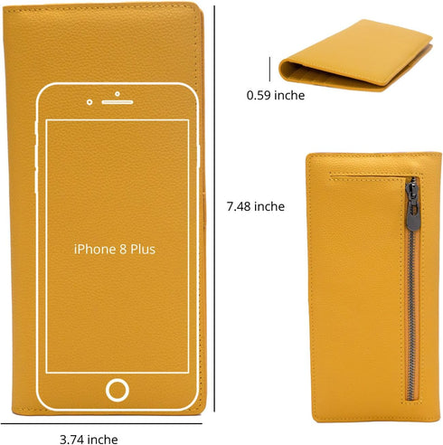 Bveyzi Ultra Slim Thin Leather RFID Blocking Credit Card Holder Bifold Clutch Wallets for Women (Yellow)...