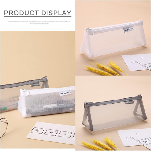 Mesh Cosmetic Bag Portable Clear Makeup Bags Mesh Zipper Pouch for Home Office Travel Accessories Organizer (2PCS White & Grey)...