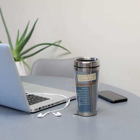 Faithful Servant Thank You 16 Ounce Stainless Steel Travel Mug with Lid...