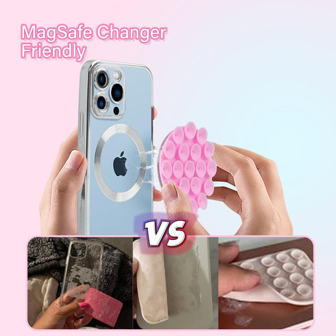 Silicone Suction Phone Case Magnetic Phone Mount, Silicon Hands-Free Phone Accessory for iPhone and Android, Mirror Shower Phone Holder, Tiktok Vi...
