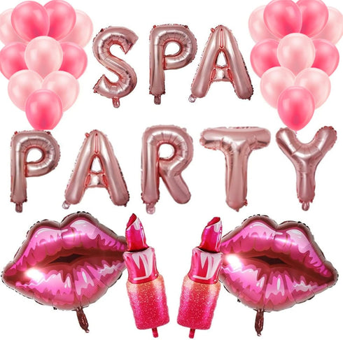 32 Pcs Spa Party Decorations Balloons Spa Theme Birthday Party Supplies Lipstick Cosmetics Balloons for Girls Spa Day Makeup Party (pink)...
