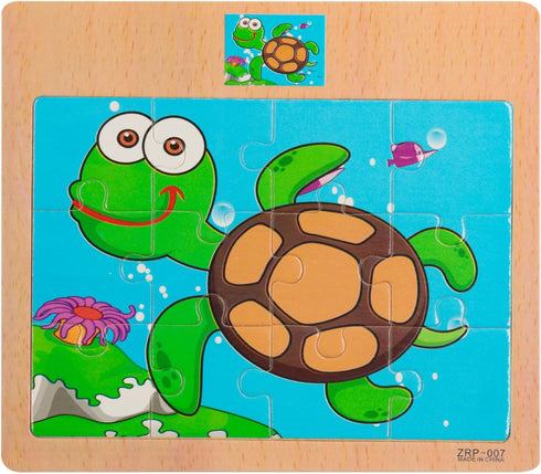 Wooden Jigsaw Puzzles Set for Kids 2-5 Years 12 Piece Colorful Wooden Educational Sea Animals Puzzles (4 Puzzles)...