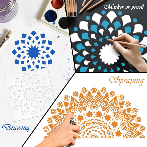 24 Pieces Mandala Stencil Reusable Mandala Painting Templates Floral Design Stencil Mandala Drawing Craft Stencil for DIY Wall, Tile, Furniture, C...