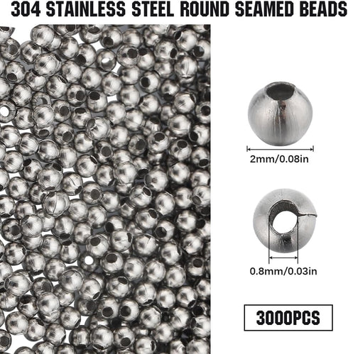 SUNNYCLUE 1 Box 3000Pcs Stainless Steel Beads Bulk 2mm Tiny Mini Round Bead Spacers Ball Beads Crimp Beads Seamed Rondelle Loose Spacer Beads for ...