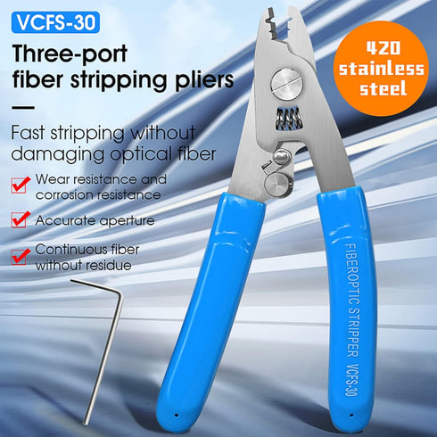 2 pcs 3 Hole Fiber Stripper Stainless Steel CFS-3 Fiber Optic Stripper 3 Port Hole Fiber Optic Stripping Tool with 6" handle, Blue...
