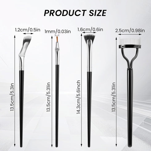 simarro 4Pcs Eyelash Brush Makeup Brush Set, Angle Brush Fan Angle Brush Straight Brush Steel Ruler Comb for Natural Lifted Eyelash Separator Eyeb...