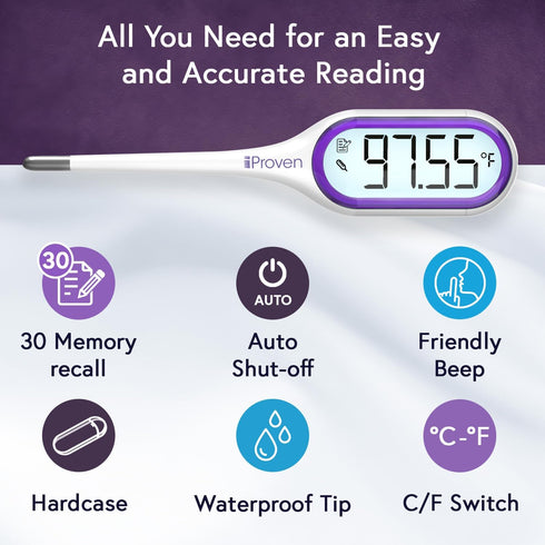 iProven Basal Body Thermometer with Backlight & Big Digits, 1/100 Degree High Precision, BBT for Ovulation Tracking, 30 Memory Recall, Accurate Fe...
