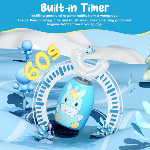 U Shaped Toothbrush Kids Electric Age 2-12 with 4 Brush Heads,Rechargeable Toothbrush for Kids with 2 Modes,360-Degree Cleaning IPX7 Waterproof De...