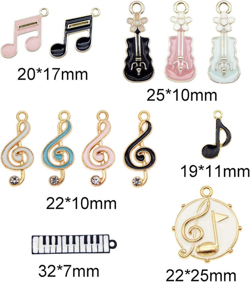 36pcs Enamel Music Notes Instruments Charms for Jewelry Making Wholesale Bulk Lot Piano Violin Musical Symbols Pendants...