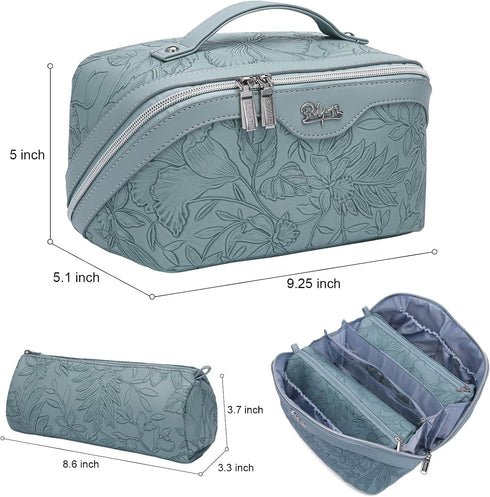 Travel Makeup Bags Cosmetic Organizer Bag: 3-Set Large Capacity Make up Bag - PU Leather Toiletry Bag for Women - Wide Open Portable Pouch with Di...