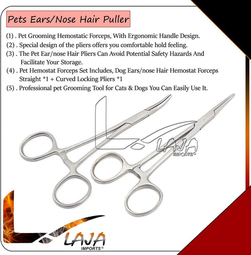 Pet Hemostat Forceps, Stainless Steel Ear Scissors For Dog And Cat, Ear Hair Clamp Scissors Tools, Straight And Bent, 5-inch...
