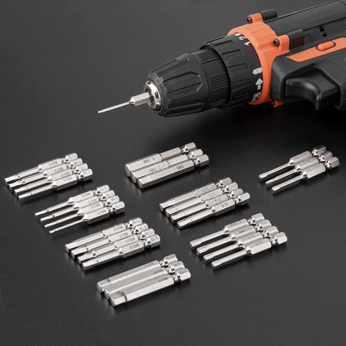30 Piece Hex Head Allen Wrench Drill Bit Set, 1/4 Inch Hex Shank Metric and SAE S2 Steel Hex Bit Set, Magnetic Tips 50mm Long (SAE+METRIC HEX BITS...