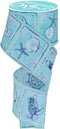 Coastal Blocks Wired Edge Ribbon - 2.5" x 10 Yards (White, Blue, Turquoise, Seafoam)...
