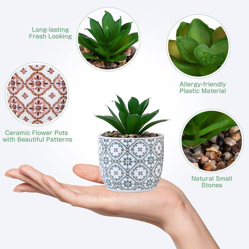 Artificial Plants Succulent Flowers in Ceramic Planter 2 Pack Small Fake Plants Potted for Home Office Desk Decor Farmhouse Living Room Bedroom Sh...