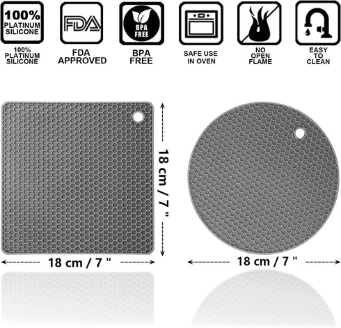 Anaeat 4 Pack Silicone Trivet Mats BPA Free - Heat Resistant Thicken Pot Holders, Multipurpose Hot Pads Non-Slip for Kitchen Potholder, Hot Dishes...