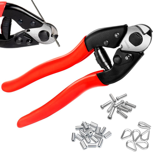Sanuke Cable Cutter Wire Cutter Heavy Duty up to 5/32" for Housing Fencing Deck Stair Railing with 30pcs Crimping Sleeves, 6pcs Stainless Steel Th...