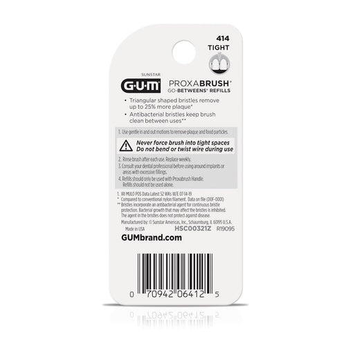 GUM Proxabrush Go-Betweens Refills - Tight - Compatible with GUM Permanent Handle -Reusable Interdental Brushes for Tight Teeth - Soft Bristled De...