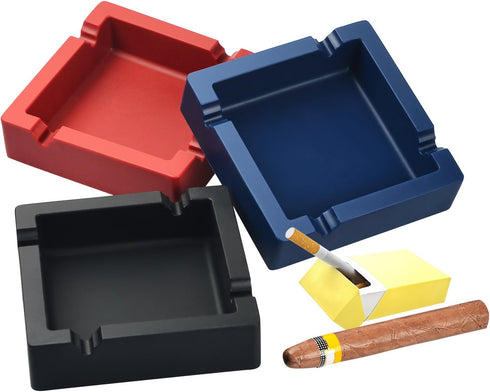 Cigar Ashtray Big Ashtrays for Cigarettes Outdoors Patio Large Black 4 Dual-use Rest Unbreakable Silicone Cigar Cigarette Ashtray for Outside/Indo...
