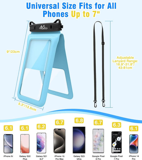 MoKo Double Case Waterproof Phone Pouch, 2Pack Waterproof Phone Case Dry Bag with Adjustable Lanyard Compatible with iPhone 15 14 Pro Max Galaxy S...