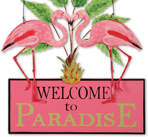 Sunset Vista Designs Kathy Hatch Pretty in Pink Flamingo Welcome to Paradise Sign, 14 by 10-Inch...
