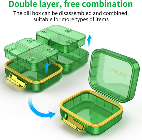 7 Compartment Travel Pill Box, Pill Organizer Moisture Proof Mini Pill Case, Small Pill Box for Pocket Purse, Daily Portable Medicine Vitamin Box,...