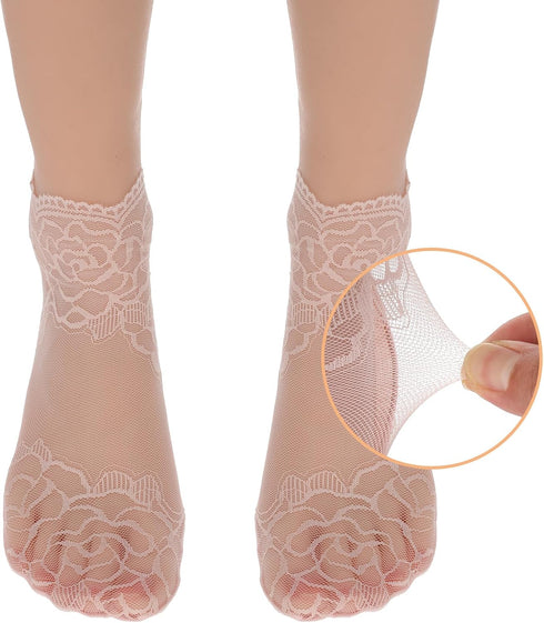 5Pairs Women's Lace Socks Sheer Lace Socks Fishnet Socks Ankle Mesh Lace Socks Lace Loose Socks for Women Girls...
