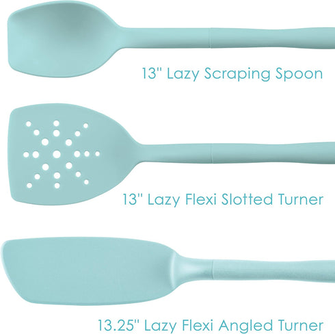 Rachael Ray Tools and Gadgets Spoon, Slotted and Solid Turners Set/ Cooking Utensils - 3 Piece, Light Blue...