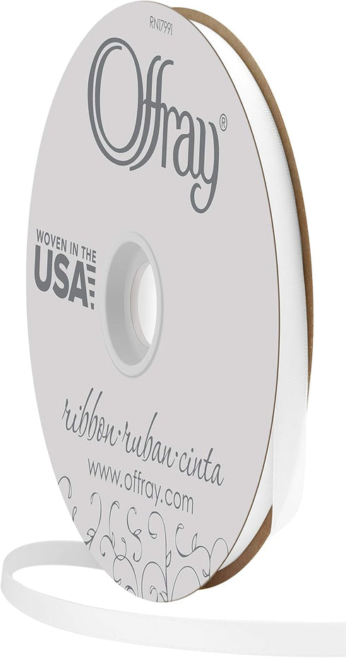 Offray Doubleface Satin 3/8" White Ribbon, 3/8 Inch x 100 Yard...