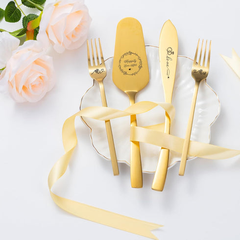 Cake Cutting Set for Wedding, Wedding Cake Knife and Server Set for Birthday, Bridal Shower Gifts (Gold)...