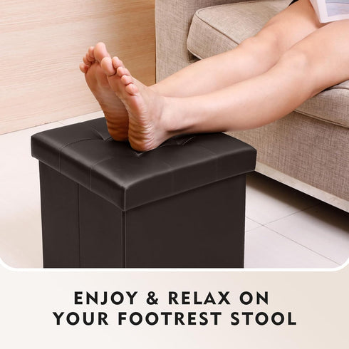 B FSOBEIIALEO Folding Storage Ottoman Cube Footrest Faux Leather for Living Room Seat Chest Brown 12.6"X12.6"X12.6"...
