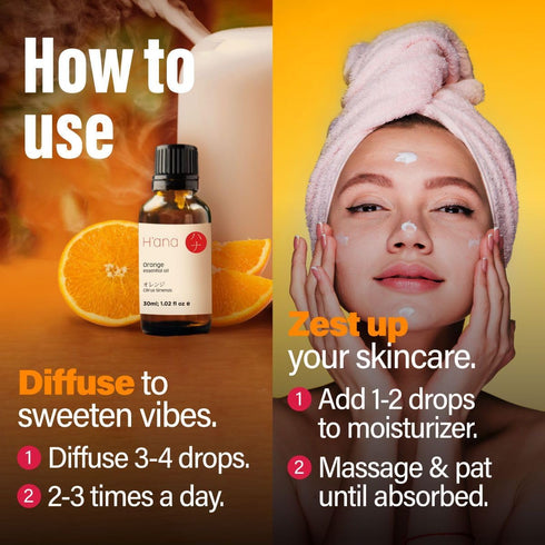 H’ana Sweet Orange Essential Oil for Diffuser - 100% Natural Sweet Orange Essential Oils for Skin Use - Sweet Orange Oil Essential Oil for Aromath...
