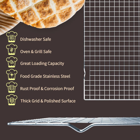 Cooling Rack for Baking 2-Pack, 16x10 Inches Baking Rack, Thick Wire Cookie Rack for Cooking, Roasting, Grilling, Drying, Oven Safe, Fits Half She...