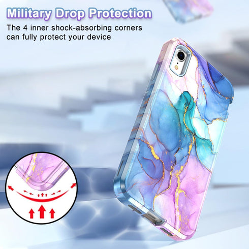Btscase for iPhone XR Case, Heavy Duty Three Layer Marble Pattern Shockproof Full Body Rugged Hard PC+Soft TPU Bumper Drop Protection Women Girls ...
