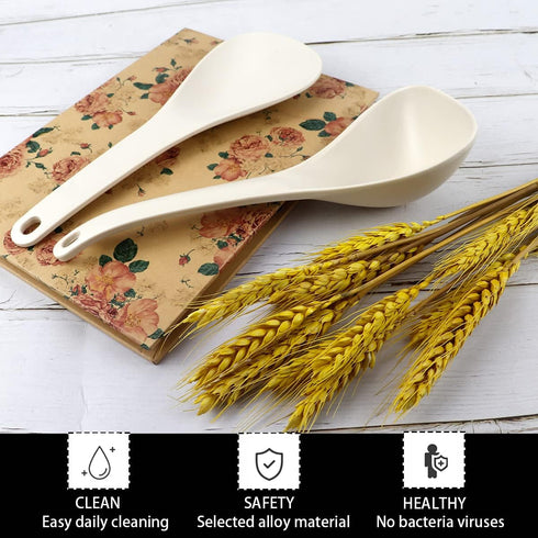 DOERDO 2pcs Rice Paddle Spoon Soup Spoon Heat Resistant Rice Scooper Kitchen Utensil for Mixing, Serving, Cooking, White...