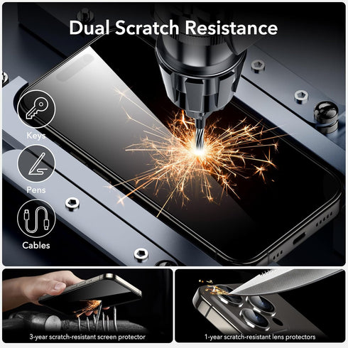 ESR 3+1 Pack Armorite Screen Protector Set for iPhone 15 Pro Max, Ultra-tough Tempered Glass, Easy Installation Frame, 3-Pack with 1 Set of Indivi...