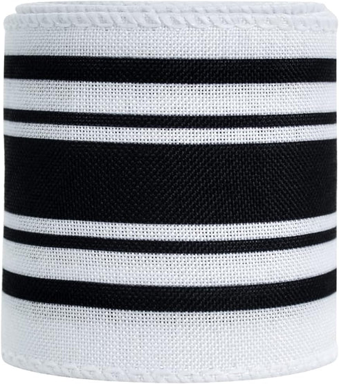 TONIFUL 2.5 Inch Black and White Striped Wired Edge Ribbon, Burlap Ribbon, Blakc White Wired Ribbon for Gift Wrapping, Wreath Bows Making, Crafts ...