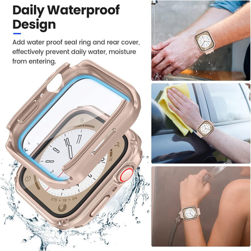 Goton 2 in 1 Waterproof Rugged Case for Apple Watch Screen Protector 44mm Series 6 5 4 SE, 360 Protective Glass Face Cover Hard PC Bumper + Back F...