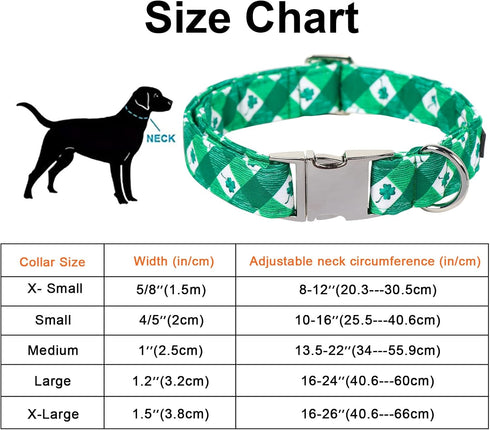 Maca Bates Clover Dog Collar Comfortable Soft St.Patrick's Day Dog Collar with Metal Buckle Adjustable for Small Medium Large Dog Lucky Clover Pet...